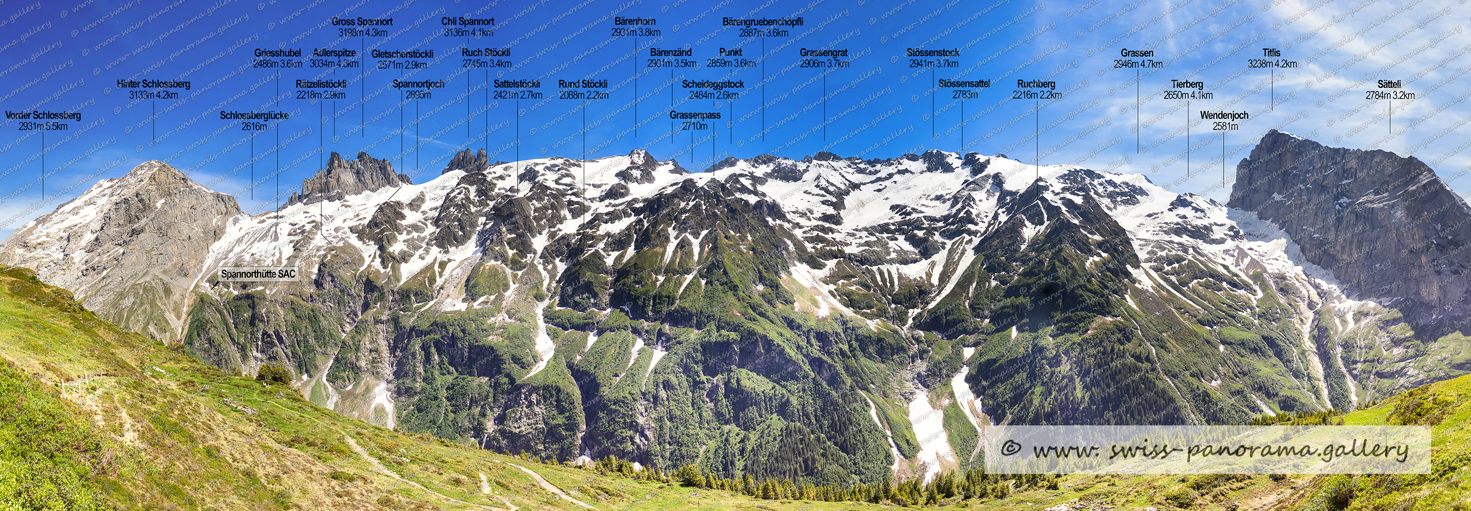 Switzerland Fürenalp panorama, ENgelberger Tal, Grosser und Kleiner Spannort, Hinter Schlossberg und Totlis