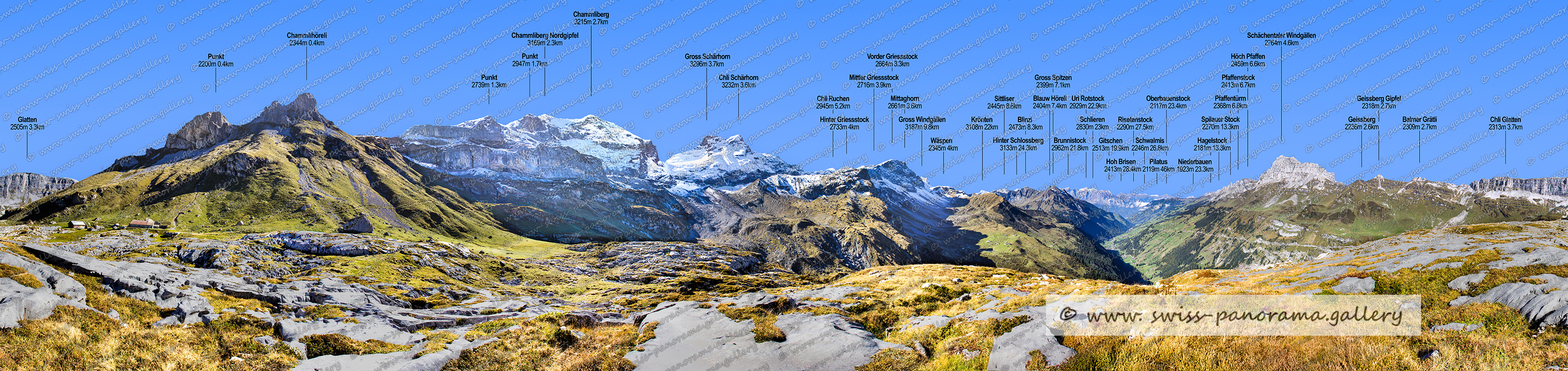 Beschriftetes Alpenpanorama Alp Wannelen Schächental, Gwasmet 2841m, Sirtenturm 2270m, Gamperstock, Sirtenstock 2299m, Gross Ruchen 3137m, Pucher 2932m, Wiss Stöckli 2405m, Hölenstock 2901m, Schwarz Stöckli 2568m, Gross Windgällen 3187m, Blinzi 2473m, Sittliser 2445m, Chli Spitzen 2295m, Gross Spitzen 2399m, Grätli 2245m, Strämzemgrind 2150m 4.1km, Hoh Brisen 2413m, Gitschen 2513m, Risetenstock 2290m, Oberbauenstock 2117m, Schwalmis 2246m, Höch Egg 1786m, Hüenderegg 1874m, Stäfelstock 2917m, Rophaien 2078m, Hagelstock 2181m, Hagelstöckli 2183m, Aebneter STöckli 2088m, Spilauerstock 2270m, Diepen 2221m, Geissgrätli 2149m, Höch Nossen 2205m , Pfaffenstock  2413m, Rossstock 2461m 9-1km, Höch Pfaffen 2459m, Fulen 2491m  im Schächental, Läged Windgällen 2573m, Berglichopf 2308m, Alpler Torstock 2621m, Schächentaler Windgällen 2764m, Hubel 1713m, Geissberg 2236m, Geissberg 2318m, Balmer Grätli 2309m, Märcher Stöckli 2382m, Chli Glatten 2313m, Pfaffentürm 2368m, Berglifirst 2363m, swiss panorama gallery, Swiss mountain panorama, mountain panoramas from Switzerland,