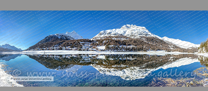 Reflektion von Silaplana und Schloss Crap da Saas im Laj da Champfer Alpen Panorama Silvaplana Panorama Alpenpanorama