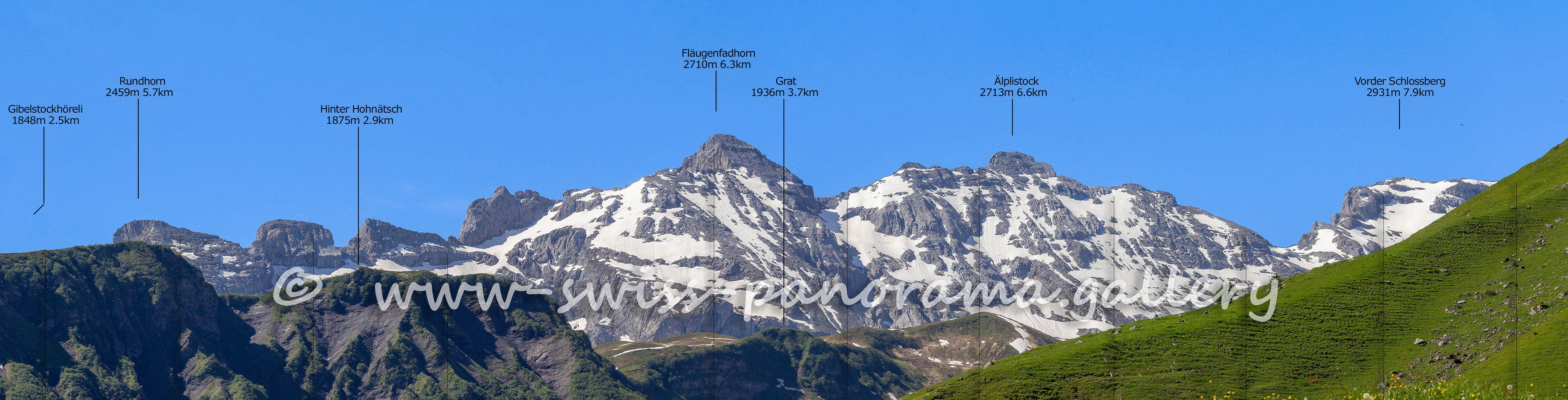 Bergpanorama von Gitschenberg zu Fläugenfadhorn, Älplistock und Vorder Schlossberg