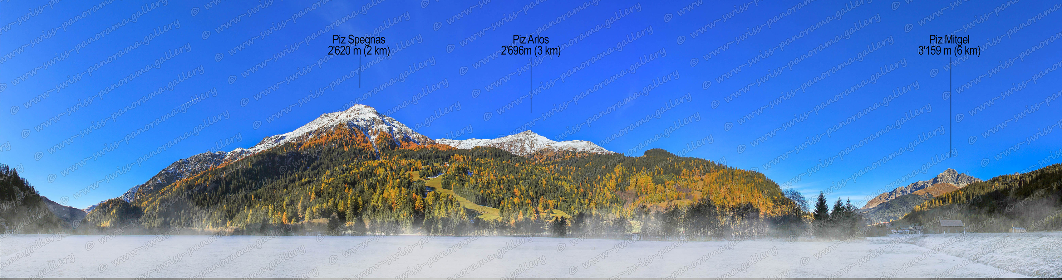 Rona panorama Switzerland Marmorera See; Val Surses; Muotta 2069m 1.8km; Crap da Dadons 2366m 4.7km; Piz Grevasalvas 2’932 m (10 km) Kopie; Piz Mitgel 3159m 11.7km; Piz Spegnas 2620m 4.7km swiss-panorama.gallery, Oberhalbstein panorama, Rona Ebene, Val Surses, Piz Mitgel 3'159 m (6 km). Piz Arlos 2'696 m (3 km), Piz Spegnas 2'620 m (2 km)