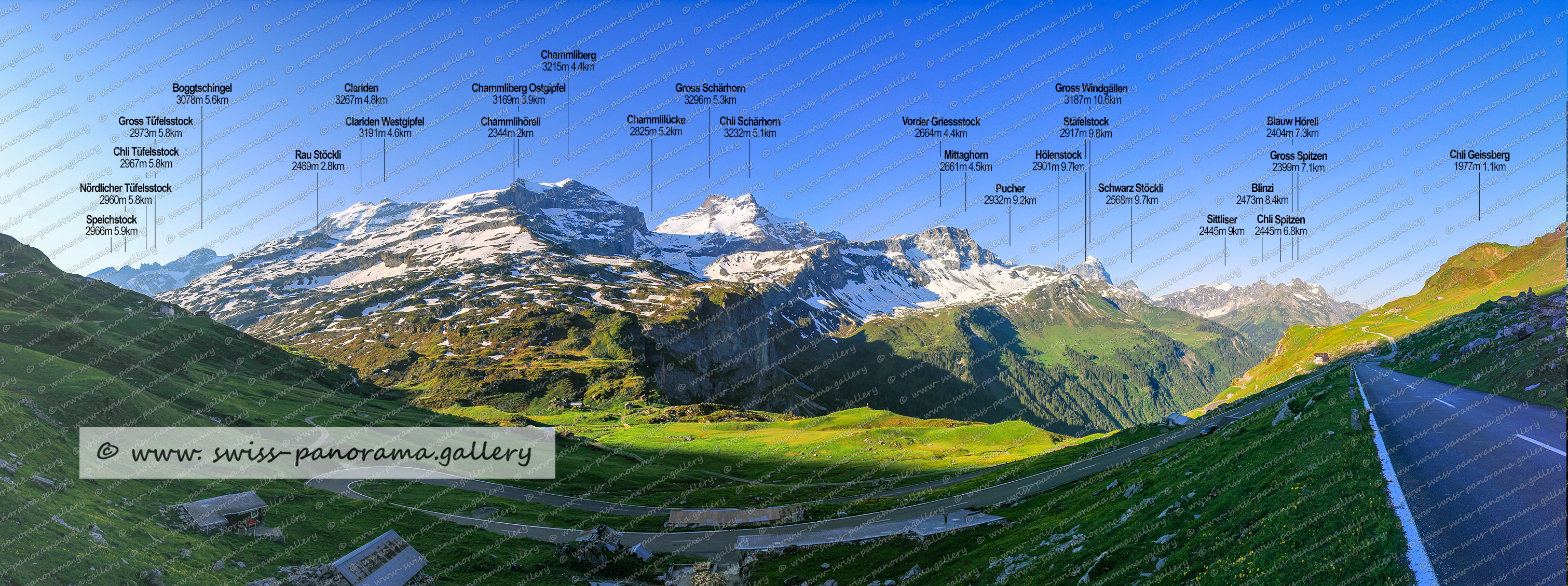 Beschriftetes Alpenpanorama von der Alp Oberalp, Schächental, Swiss mountain panorama, Läged Windgällen 2573m, Schächentaler Windgällen 2764m, Geissberg 2236m, Geissberg Gipfel 2318m, Chli Geissberg 1977m, Balmer Grätli Punkt 2309m, Märcher Stöckli 2382m, Chli Glatten 2313m, Berglichopf 2308m, Höch Pfaffen 2459m, Pfaffenstock  2413m 6km, Grätli 2215m, Pfaffentürm,  2368m, Rossstock 2461m, Gamperstock 2275m, Spilauerstock 2270m, Spilauergrätli 2303, Hagelstöckli 2183m, Stock 2142m im Schächental, Hagelstock 2181m, Swiss Panorama Gallery, Schweizer Bergpanorama Schächental, Urner Alpenpanorama,