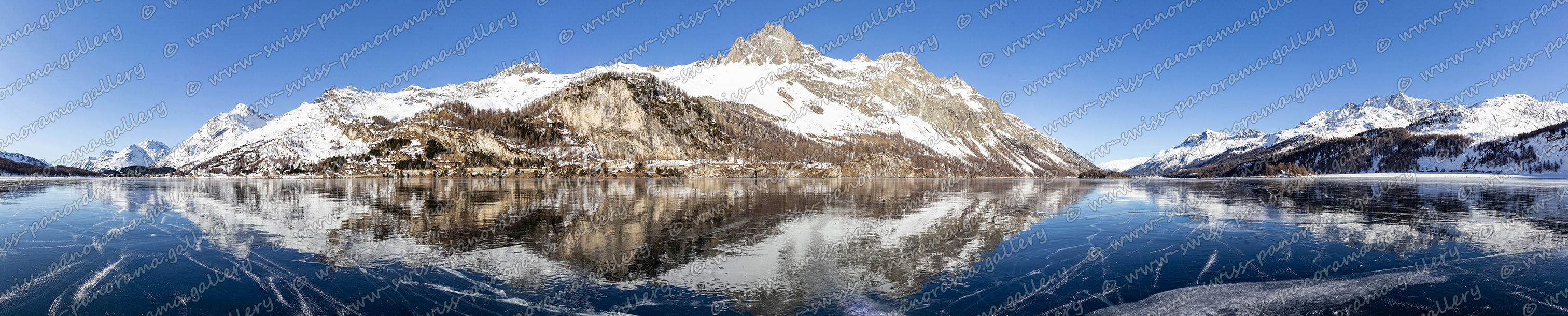 swiss panorama gallery Engadiner Seeen Silvaplanersee panorama Lake Silvaplana Upper Engiadina Lakes Area Silvaplanersee panorama, Gipfelverzeichnis, Piz Corvatsch 3'458 m (4 km), Piz Mortel 3'442 m (4 km), Piz da l'Ova Cotschna (2'716 m (6 km), Munt Arlas 3'129 m, Munt Arlas 3'129 m, Munt Arlas 3'129 m Piz Lagrev