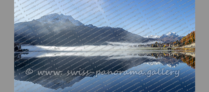 Silvaplanersee Altocumulus Wolken Reflektion Alpen Panorama Oberengadin