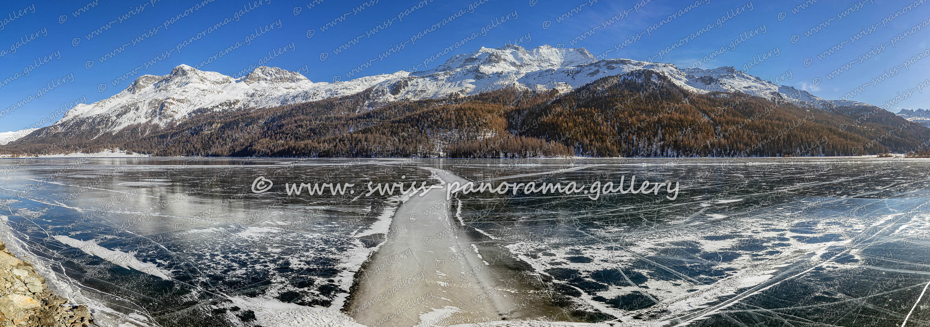 swiss panorama gallery Engadiner Seeen Silvaplanersee panorama Lake Silvaplana Upper Engiadina Lakes Area Silvaplanersee panorama, Gipfelverzeichnis, Piz Corvatsch 3'458 m (4 km), Piz Mortel 3'442 m (4 km), Piz da l'Ova Cotschna (2'716 m (6 km), Munt Arlas 3'129 m, Munt Arlas 3'129 m, Munt Arlas 3'129 m Piz Lagrev