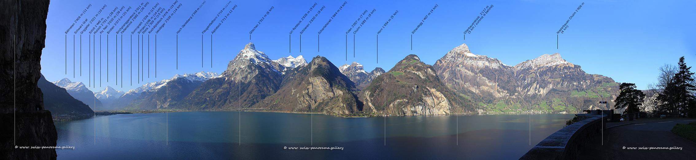 Switzerland panorama Axenstrasse Urnersee panorama beschriftet Lake Uri Axen road